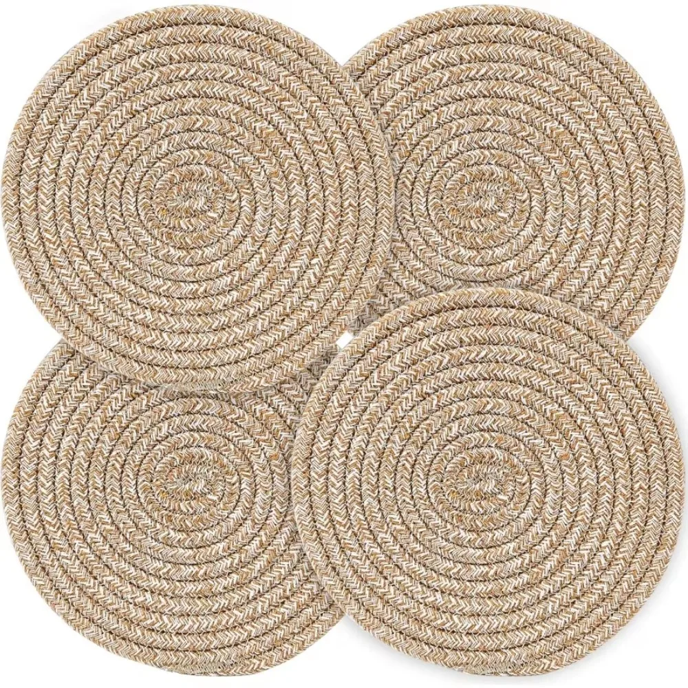 

4Pcs Round Shape Trivets for Hot Dishes Large Braided Design Woven Pot Holders Absorbent Washable Table Placemats Set Home Decor