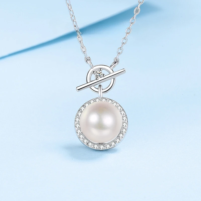 Classic PT950 Platinum 8mm Pearl Pendant Natural Freshwater GRA Certified 0.14ct Real Moissanite Necklace for Women Wedding Girl