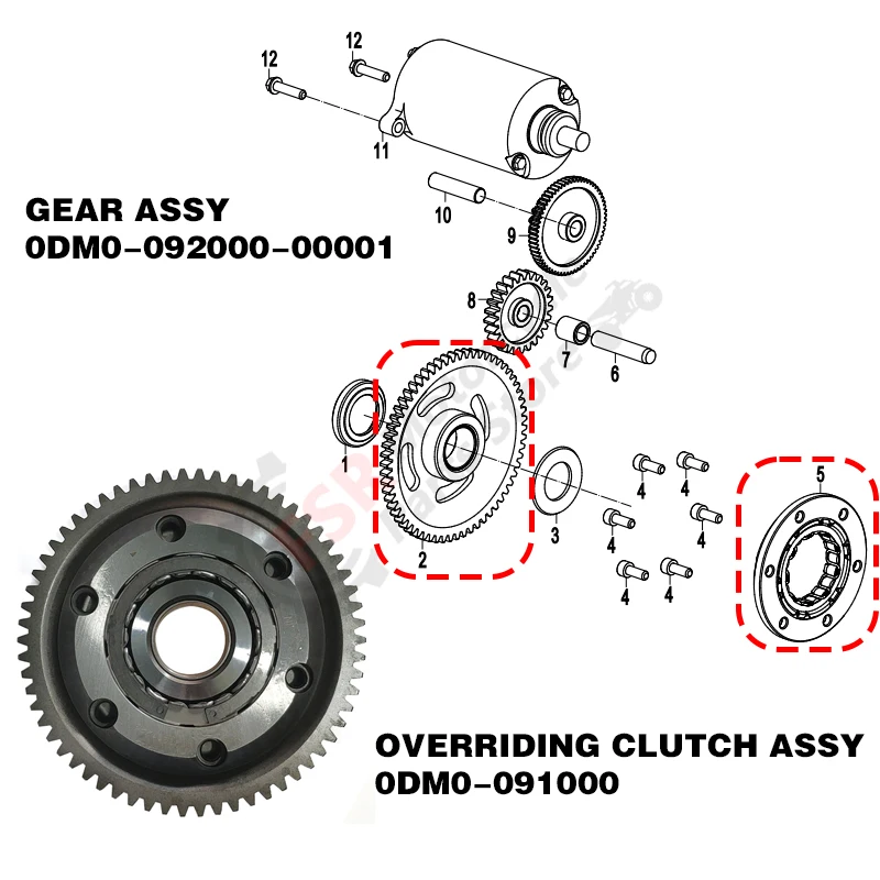 OVERRIDING CLUTCH GEAR ASSY,FOR CFMOTO 250SR 250NK 300SR 300NK 250CL-X 300CL-X ENGINE 172MM,P/N:0DM0-092000-00001 0DM0-091000