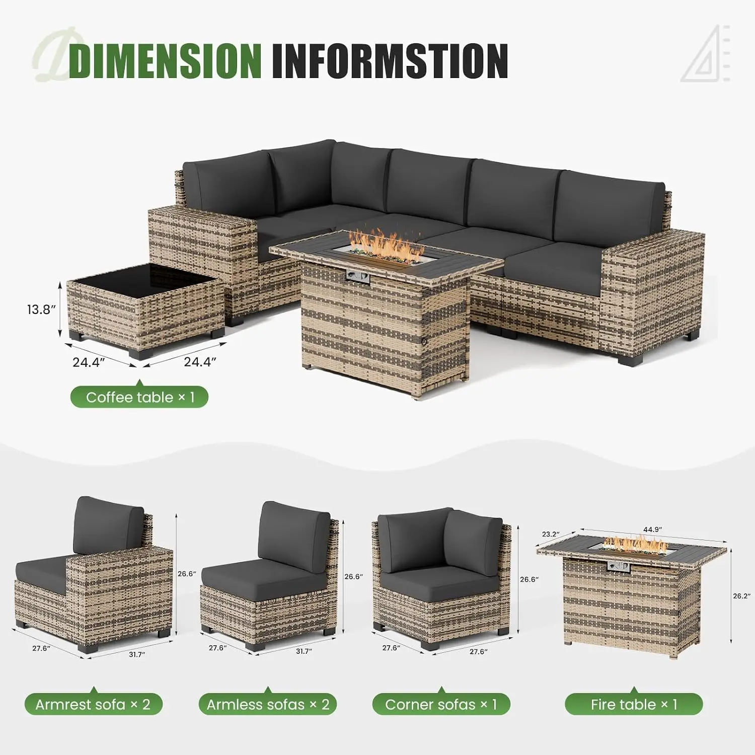 7 Piece Outdoor Wicker Sectional Sofa Set with 8