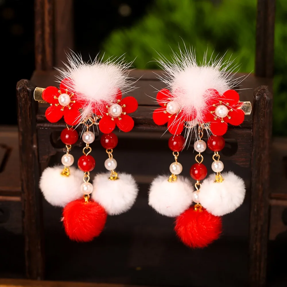 

Hanfu Headwear Children's New Year Hairpin Tang Suit Sweet Chinese Style Red Barrettes Tassel Cute Ancient Style Hair Clip