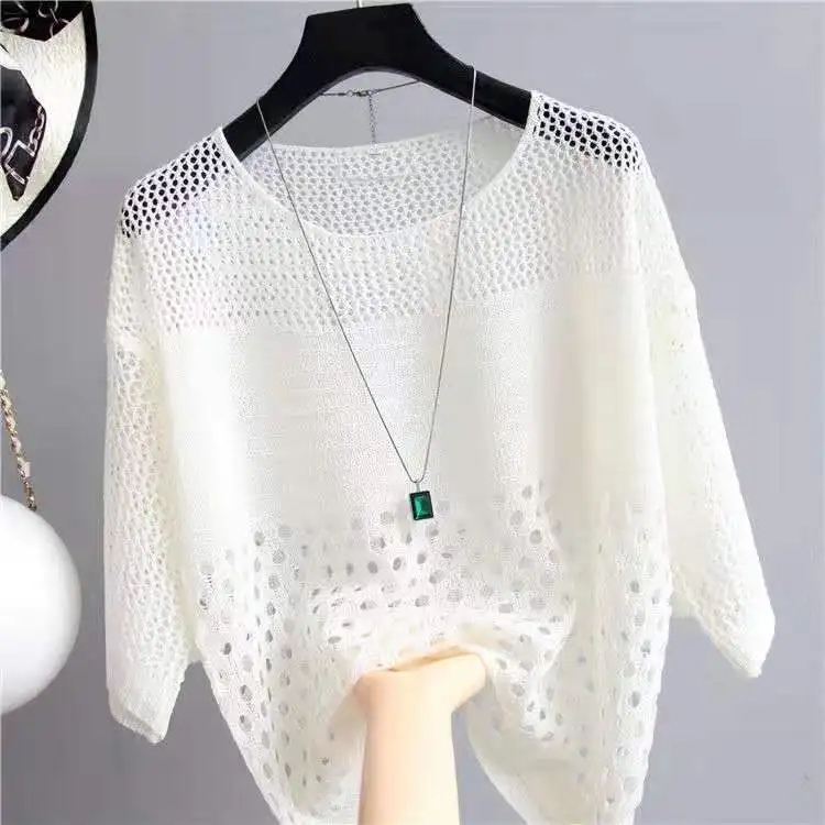 Spring and summer female Crochet round neck bat sleeve sweater jacket strand empty sun protection clothing pullover G27