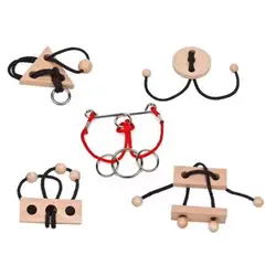 Quebra-cabeças de metal com corda de madeira, brinquedo para adultos e crianças, formas lógica
