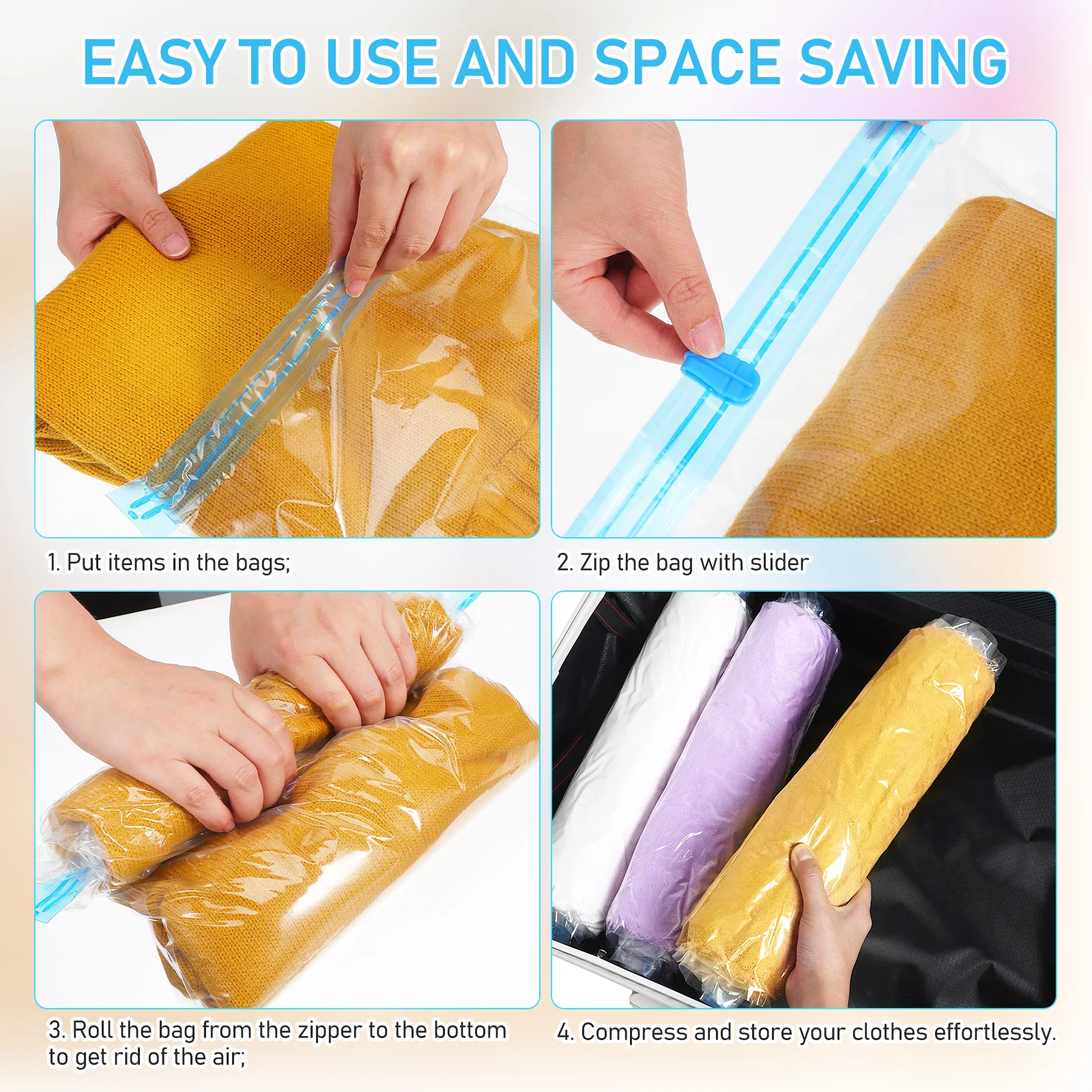 

12 Pcs Compression Storage Bag Suitcase Packing Bags Roll-up for Travel Pe Material Vacuum Luggage Organizers Space Saver