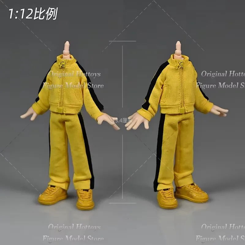 متوفر في المخزون 1/12 مقياس ملابس الجندي الذكور مجموعة ملابس رياضية صفراء معطف قصير السراويل الطويلة لدمية نموذج لجسم العمل 6 بوصة