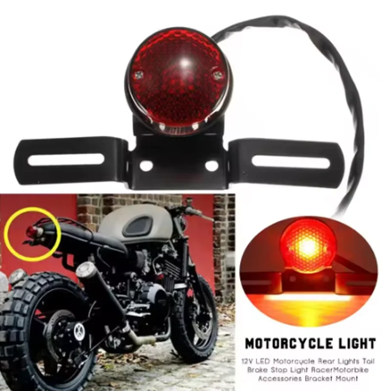 Motorcycle Tail Light With License Plate Bracket Holder Retro Rear Lamp For Harley Honda Cafe Racer Custom Bobber Chopper