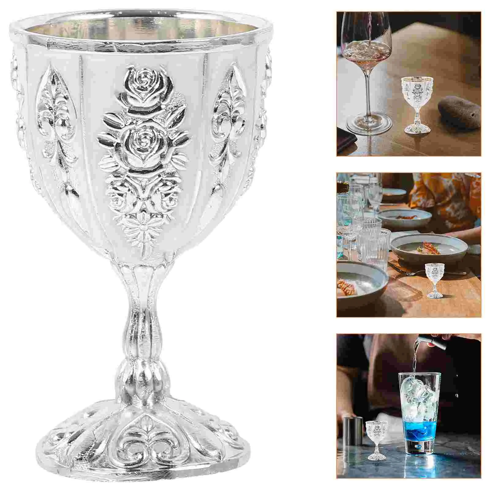 

Cup European High-end Glass Metal Delicate Retro Collection Silver Decorative Style