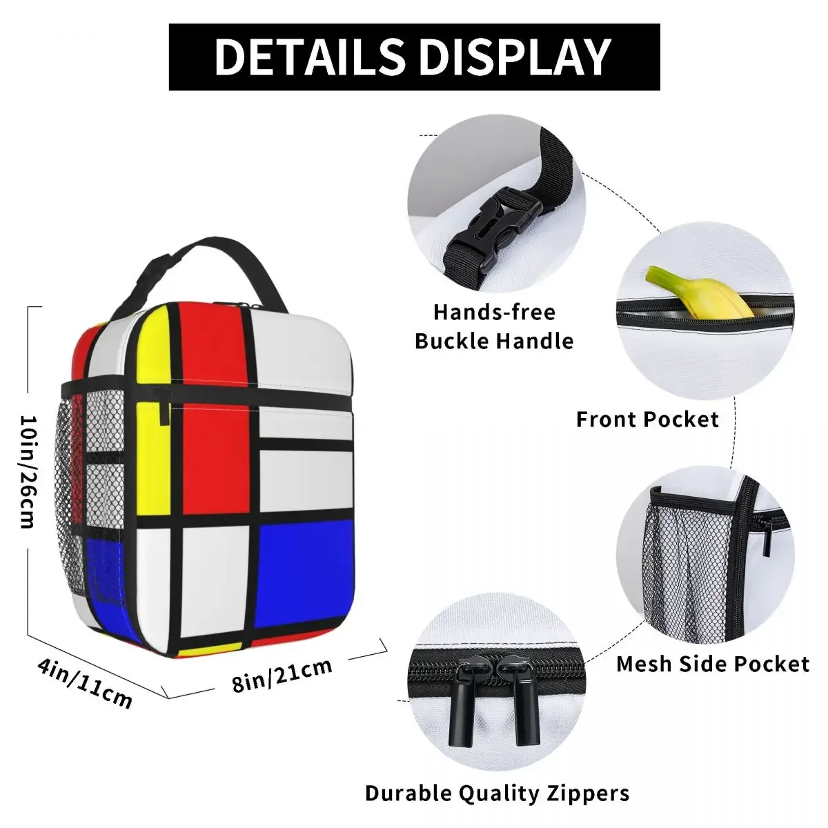 Piet Mondrian Composition 2 Insulated Lunch Bag for Kids School Cooler Thermal Food Box Tote Portable Lunch Boxes Container