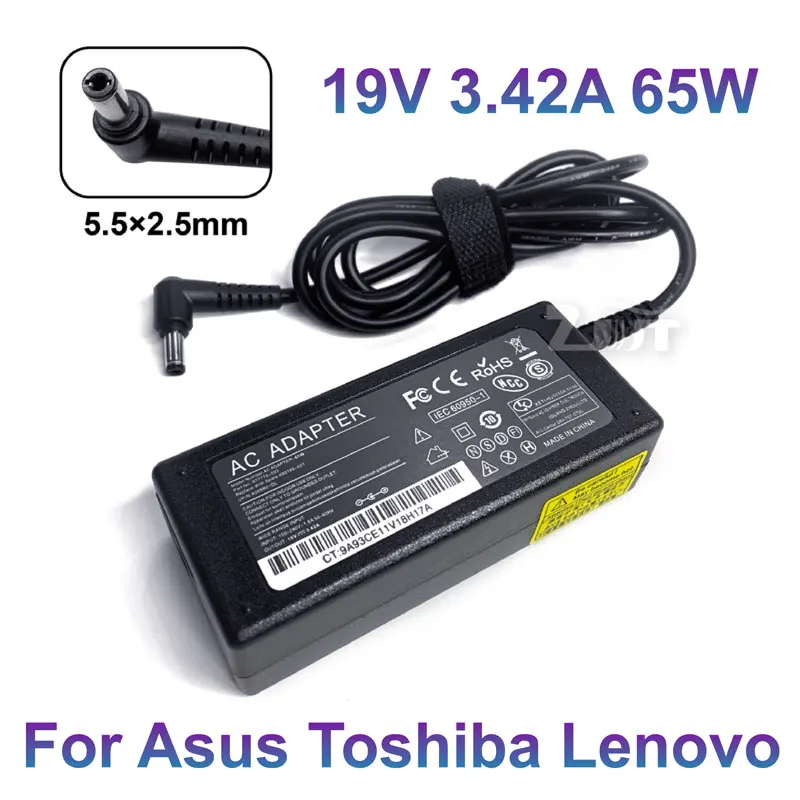 19V 3.42A 65W 5.5x2.5mm AC Laptop Adapter Charger For ASUS ACER Toshiba LITEON Delta Gateway Fujitsu Lenovo IBM power supply