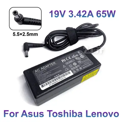 19V 3.42A 65W 5.5x2.5mm อะแดปเตอร์ชาร์จแล็ปท็อป AC สำหรับ Asus Acer TOSHIBA Liteon Delta GATEWAY FUJITSU lenibm แหล่งจ่ายไฟ