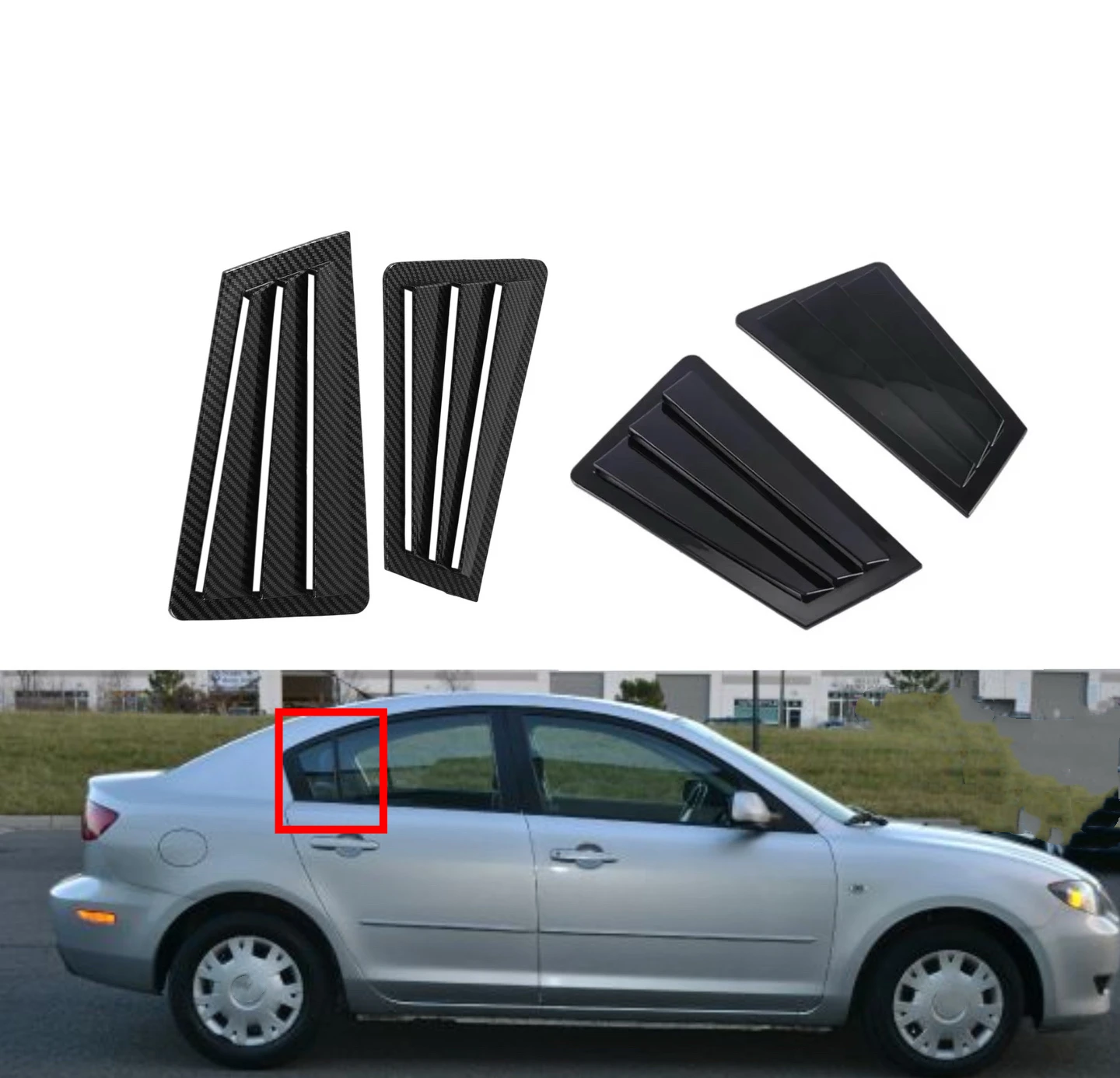 

For Mazda 3 Sedan 2003 2004 2005 2006-2008 Car Rear Louver Window Side Shutter Cover Trim Sticker Vent Scoop ABS Carbon Fiber