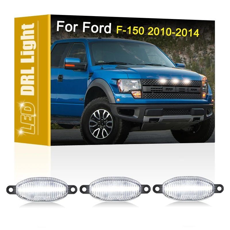 3Pcs Front Grille White LED DRL Lamp Assembly Daytime Running Light For Ford F150 F-150 SVT Raptor 2010 2011 2012 2013 2014