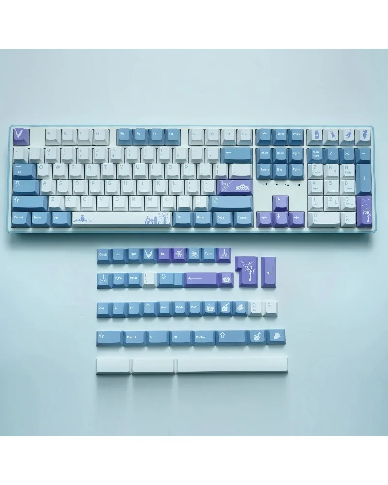 blue white and purple gradient pbt dye sub keycaps full set oem profile for mechanical keyboards