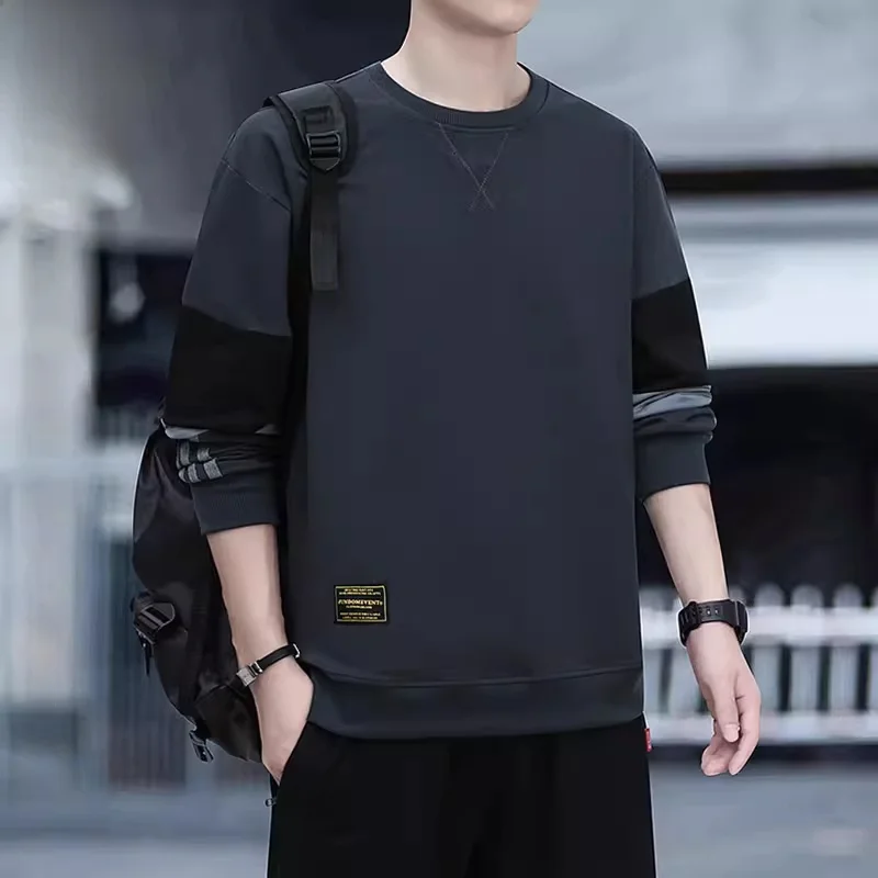 

Мужской повседневный свитшот с длинными рукавами и круглым вырезом, весенняя модная универсальная базовая кофта из комфортной хлопковой смесовой ткани