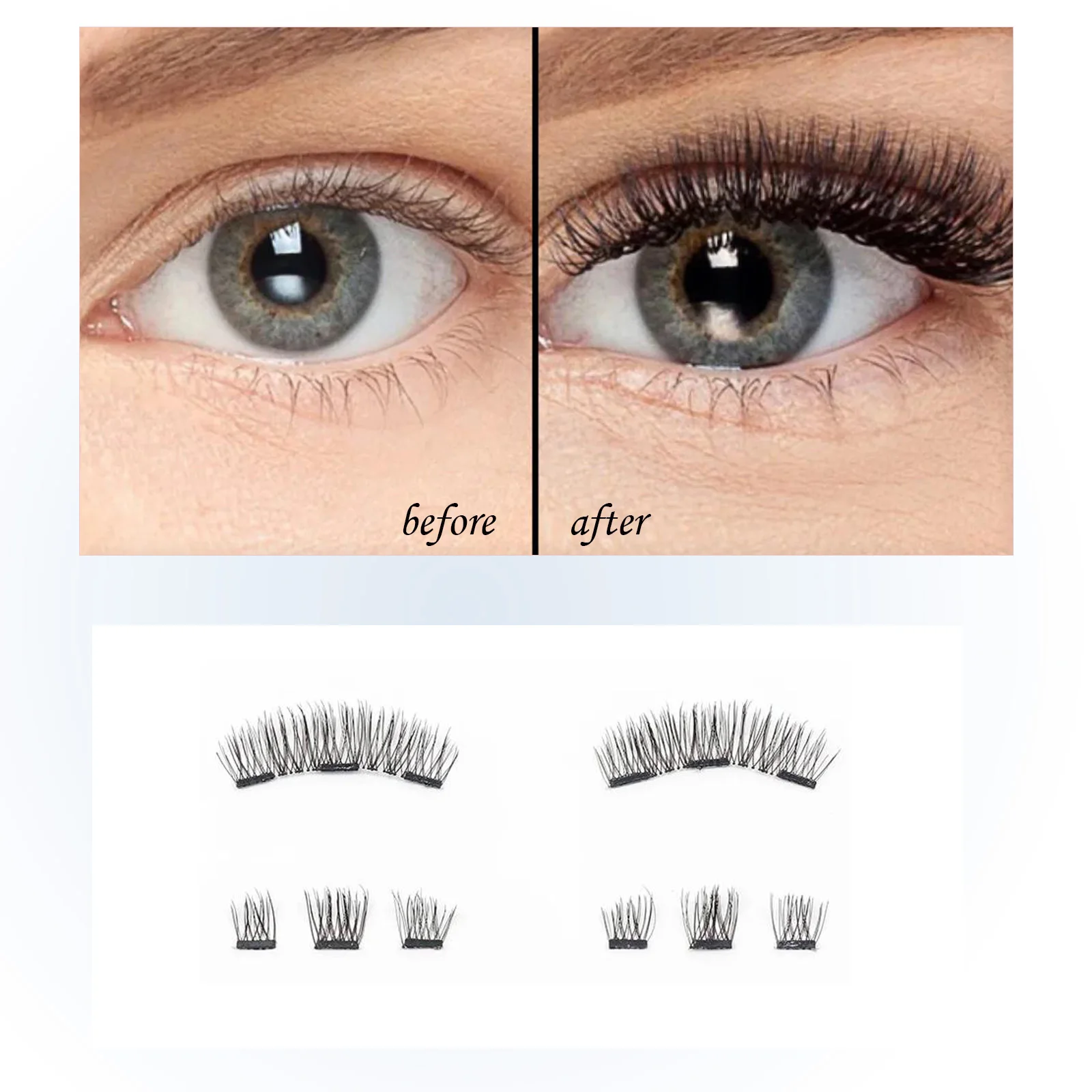 Pestañas magnéticas de aspecto natural (no necesita delineador) 3 imanes, grupos de imanes, tiras dobles, clip fácil y reutilizable (Very Natura