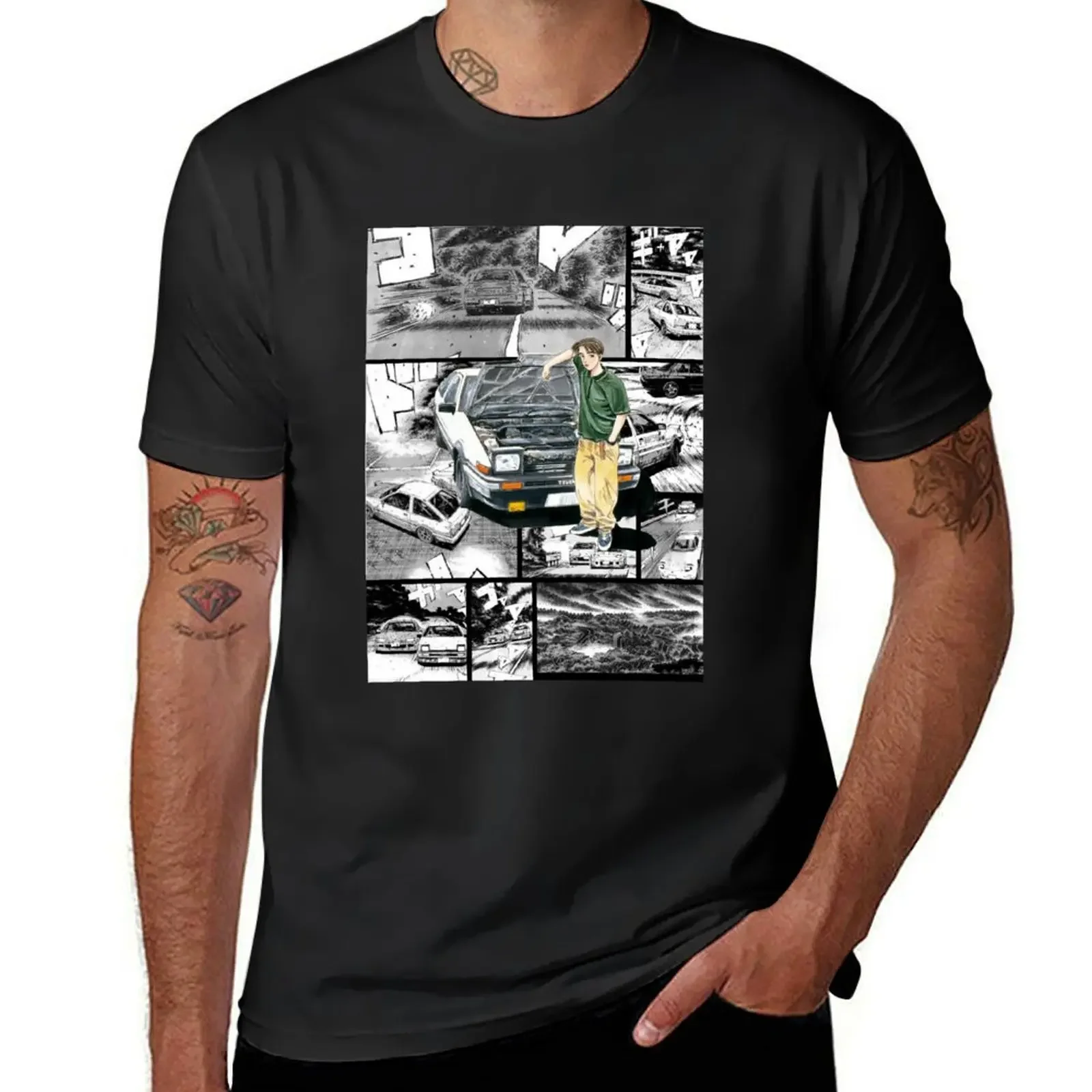 Initial D / Takumi Fujiwara - Manga Wall Design (Version 1) T-Shirt hippie clothes vintage t shirt men