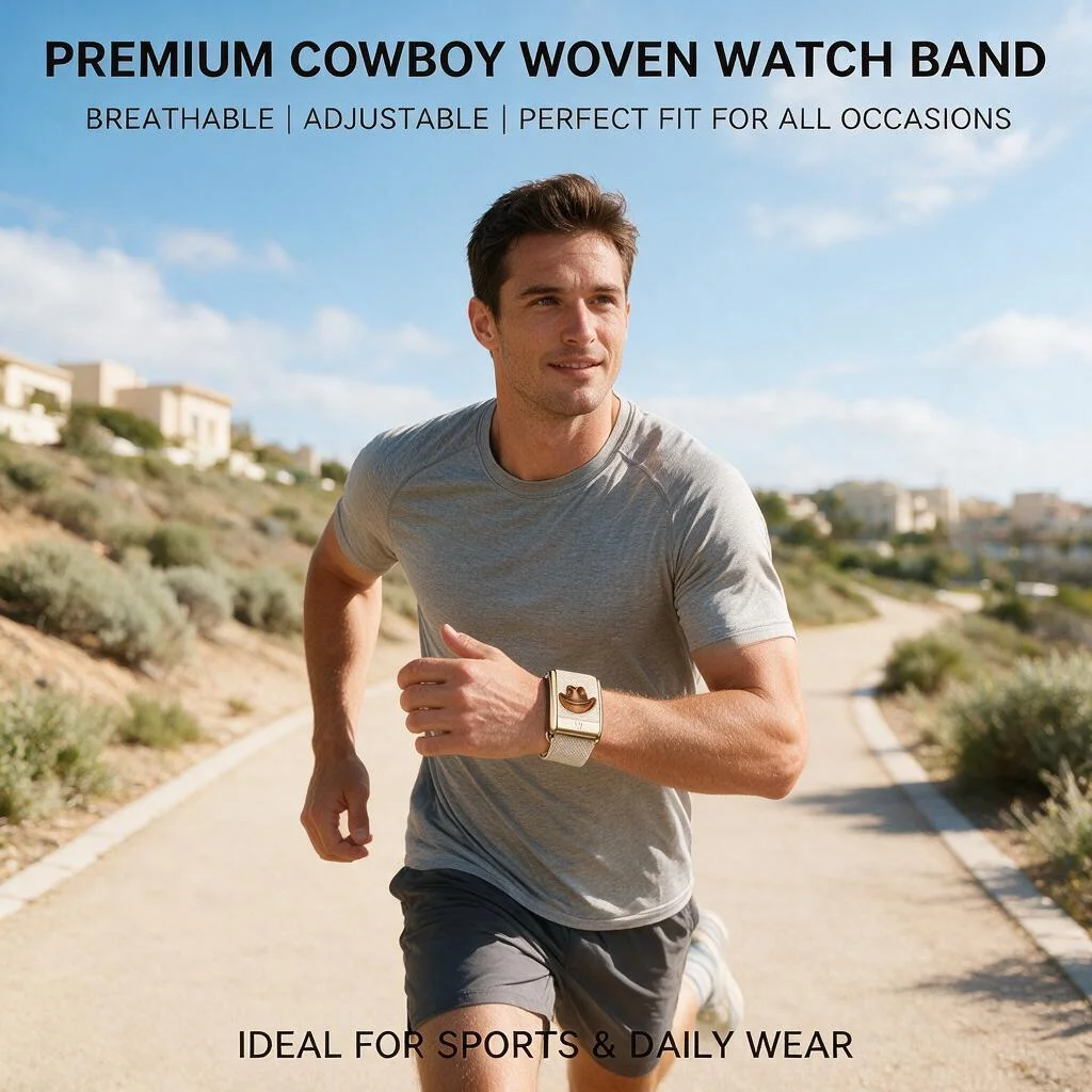 WHOOP 5.0 MG Compatible Western Cowboy Hat Pattern W Logo Nylon Woven Sport Replacement Wristband