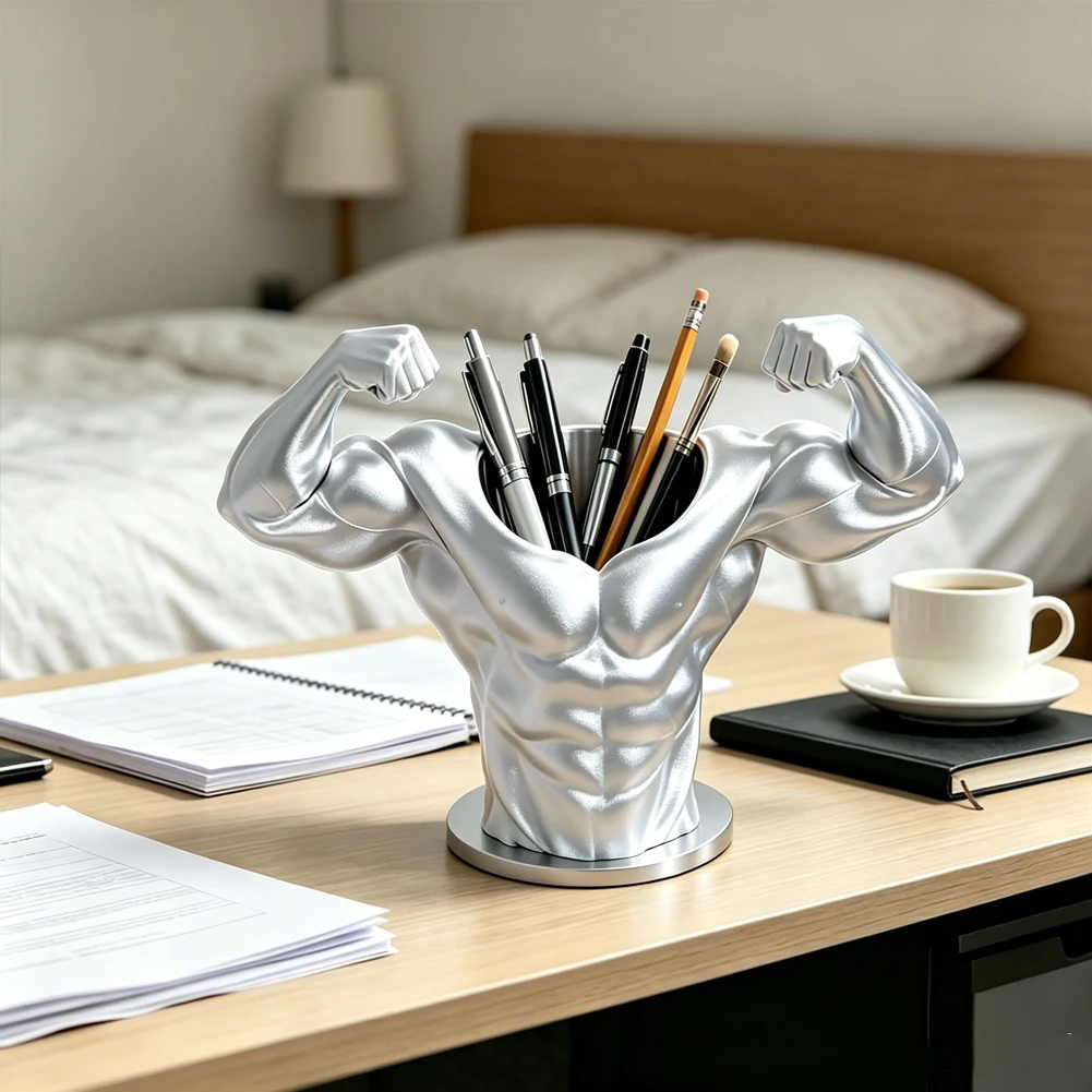 3D Printed Muscle Man Pen Holder Funny Bodybuilding Desk Pencil Makeup Brush Organizer Pot Office Stationery Storage Rack Gift