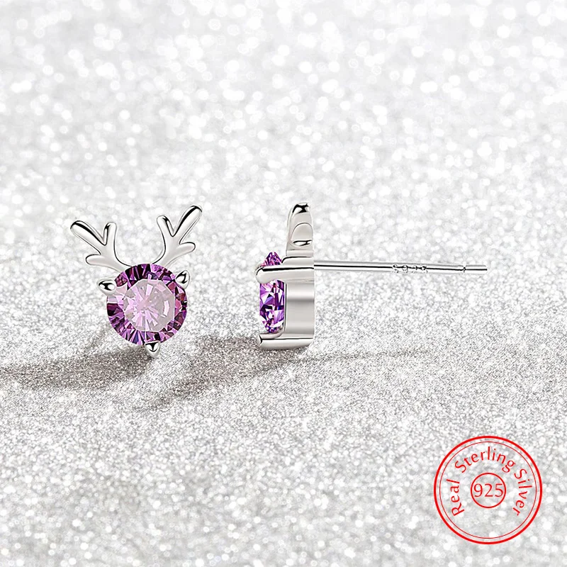 Solid 925 Sterling Silver Lady's High-quality Fashion Jewelry New Crystal Antler Stud Earrings XY0205