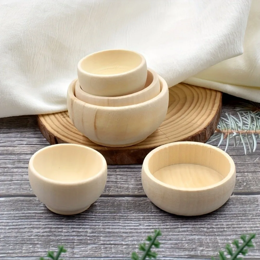 New DIY Unpainted Wood Bowls Mini Handcraft Small Wooden Bowls Hand-Painted Unfinished Wooden Bowls Painting