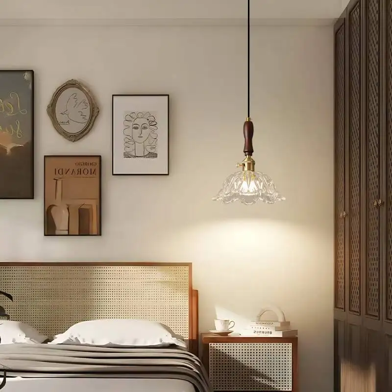 

Living Room Led Pendant Lights Glass Patterned Lampshade Literary Small Chandelier Room Decoration Indoor Lighting Fixtures