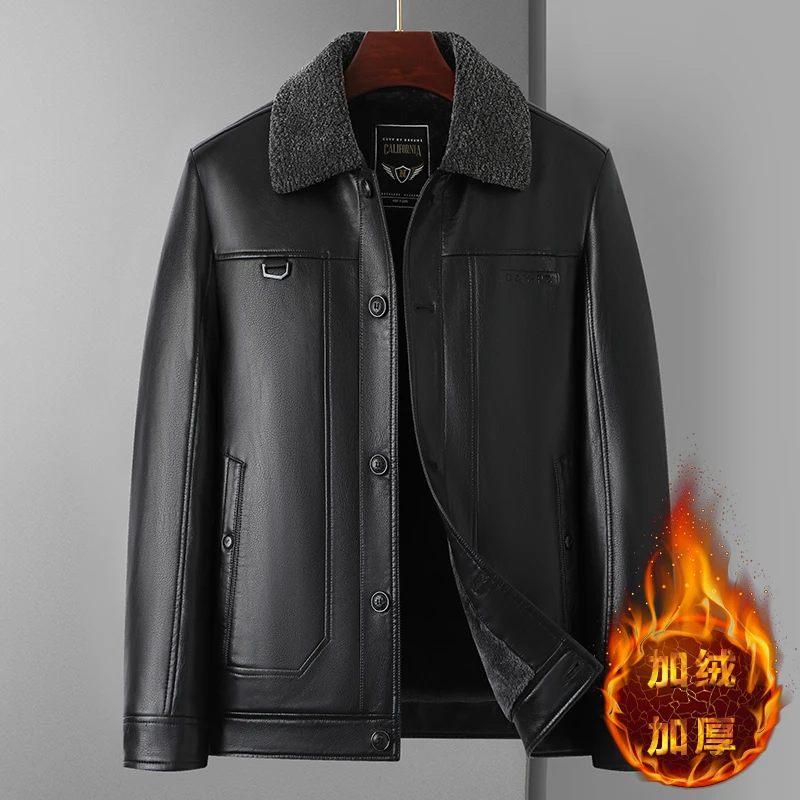 

Autumn Winter Motorcycle Leather Jacket Men Velvet Warm Fur Integrated Leather Jackets Casual Business Overcoat Men Clothing