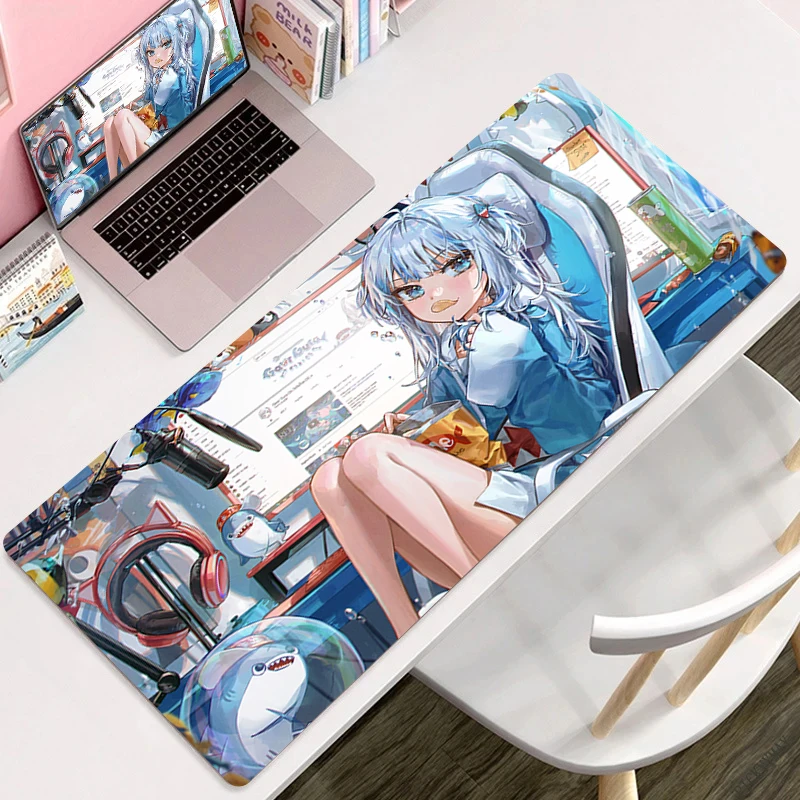 Gawr Gura Hololive Kawaii Mousepad Laptop Anime Table Mat PC Gamer Non Slip Keyboard Pad Cartoon Cute Large Mouse Pad 80x30