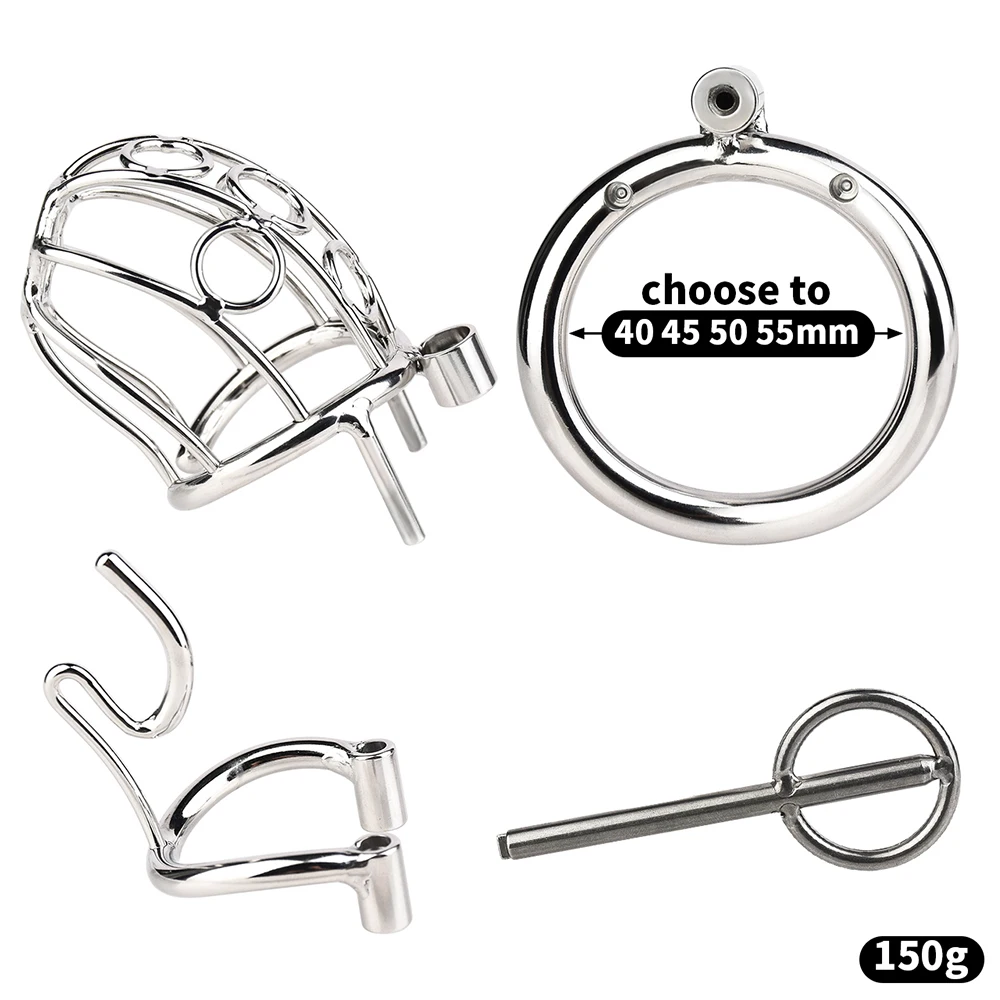 FRKO Metal Hollow PA Lock Glans Piercing Male CBT Chastity Cage Device Arc Penis Rings Sadism BDSM Advanced Player Sex Toys Men - view 5