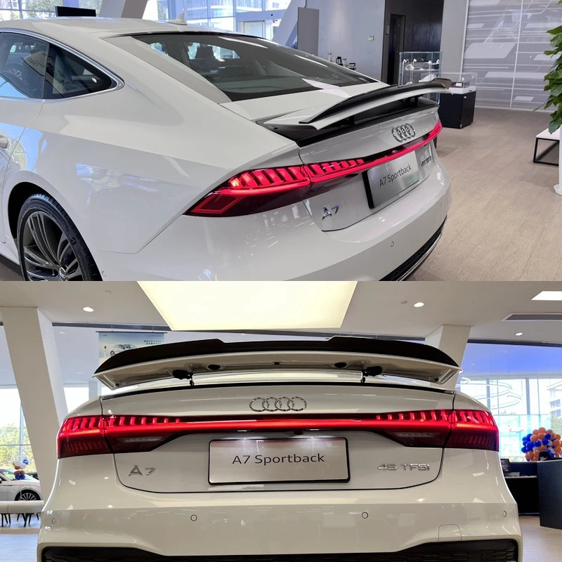 Für Audi A7 S7 RS7 Sportback 4KA Spoiler 2019 2020 2021 2022 2023 2024 durch glänzend schwarz Carbonfaser Qualität ABS Heckflügel