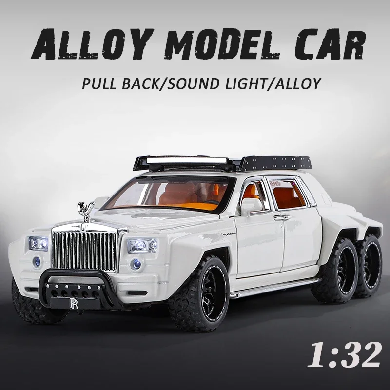 1/32 Phantom 6X6 Alloy Truck Die Casting Model Metal Toy Off road Vehicle Simulation Sound and Light Christmas Birthday Gift