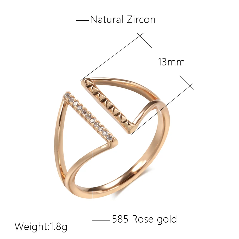 Kinel Simple Korean Natural Zircon Ring for Women Fashion 585 Rose Gold Color Geometric Open Ring Daily Fine Jewelry Gift