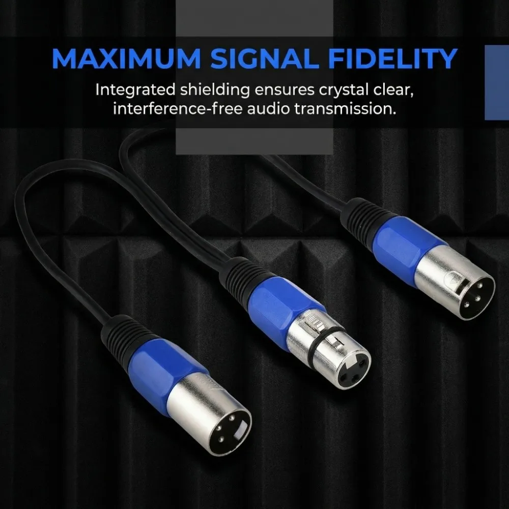 Clear Sound 0.3 Meters Length Female Jack to Dual 2 Male Plug Plug-and-Play Cable Adapter Cord Microphone Audio Extension