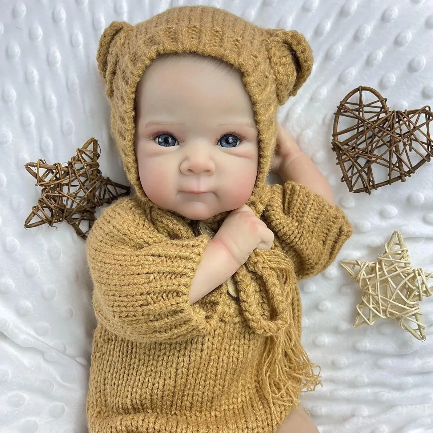 

BZDOLL 18 inch Reborn Baby Doll Toy Lifelike 45 CM Real Look 3D Skin Doll with Blood Vessel Handmade Birthday Gift For Girl