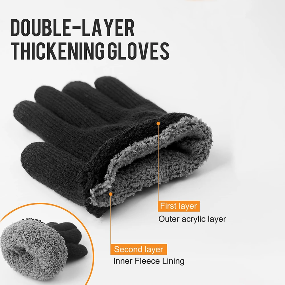 Gants en tricot doublés avec écran tactile pour hommes et femmes, mitaines isolées, garde les mains au chaud, temps froid, sourire, hiver