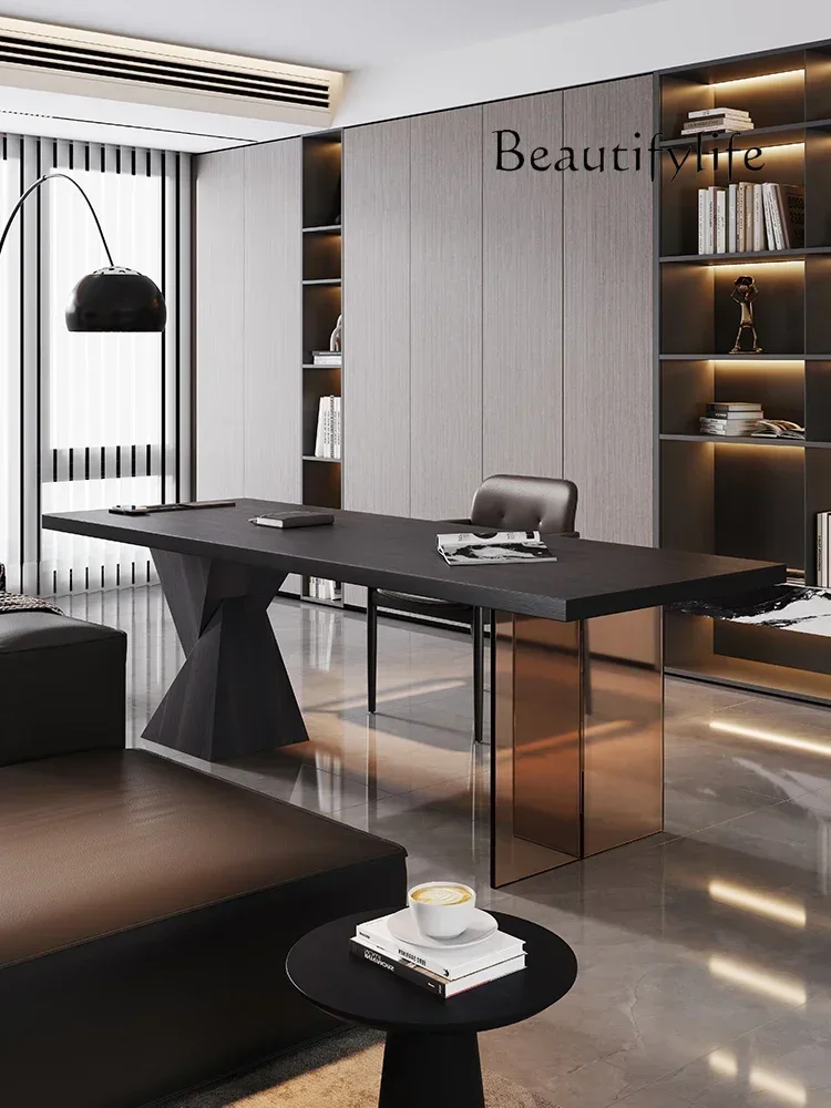 c Italian minimalist light luxury modern home living room sofa back solid wood desk study computer desk