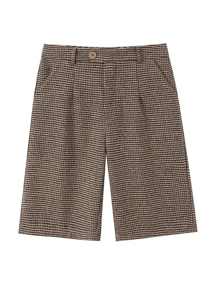 HH Women Spring Fashion Vintage Versatile Houndstooth Medium Pants Female High Waist Zipper Commuting Casual Knee-length Shorts