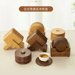 Japanese Walnut Wooden Coaster Set 6pcs/Lot Solid Wood Heat Insulation Pad Round Square Shaped Tea Coffee Coasters Table Decor