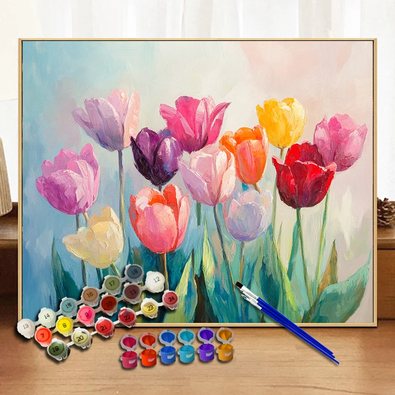 Painting By Numbers Colorful Tulips Acrylic Paint Canvas Dropshipping Portrait Family Children Photo Christmas Gifts