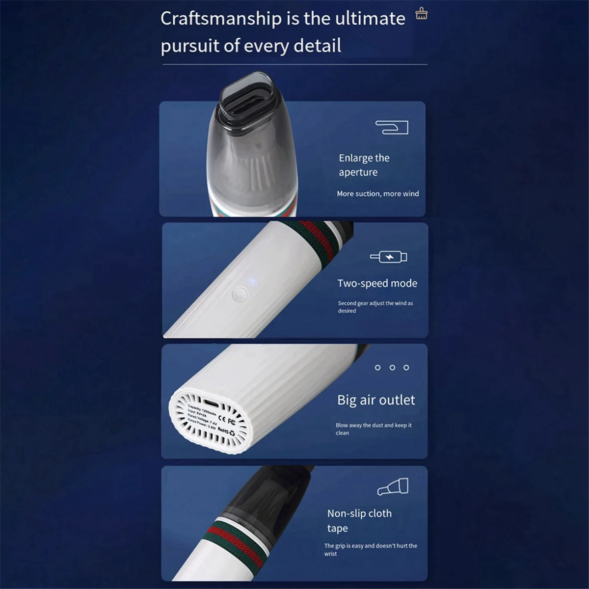 Ручной пылесос беспроводной перезаряжаемый мини-пылесос для домашней и автомобильной уборки (черный)