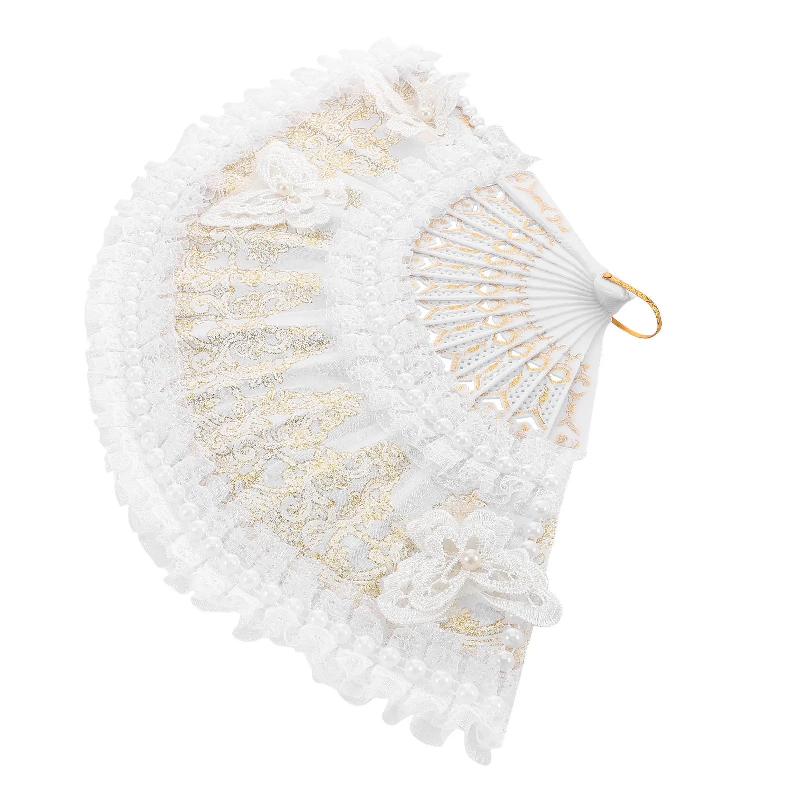 Lace-Edged Vintage Folding Hand Fan for Dance Performances Photography Props Wedding Tea Parties Traditional Events Chinese