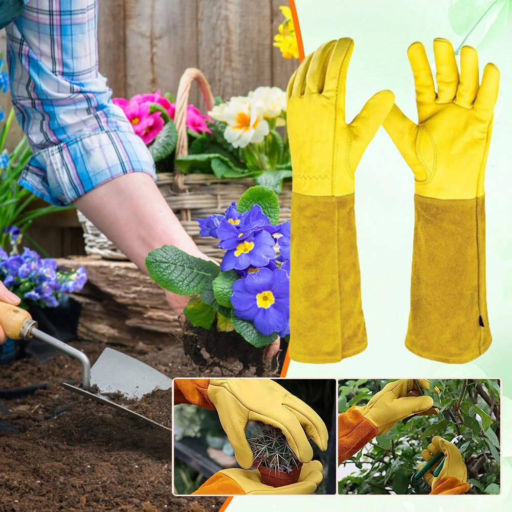 

1 Pair Long Thorn Proof Gardening Gloves Breathable Leather Working Mitten Labor Protection Long Elbow Gloves Best Garden Gift