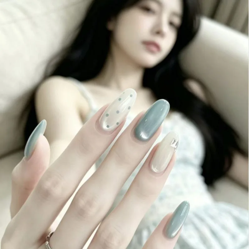 Sea Salt Mist Blue Korean Haze Blue Wearing Armor Cool Wave Point Square Diamond Clear Through Cat Eyes Whitening Gentle Nail Ar