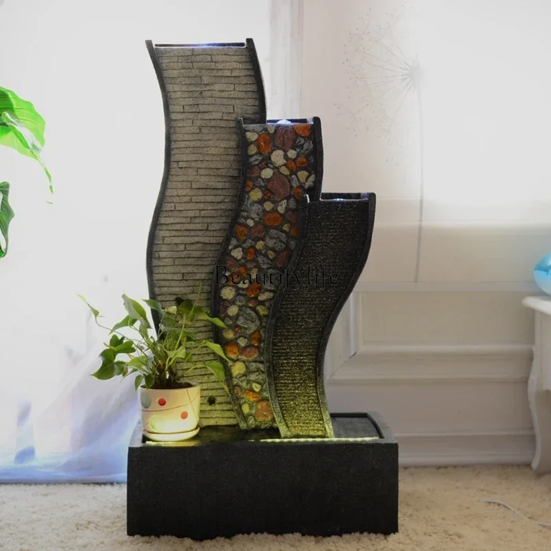 FGLiving room, flowing water makes money, fountain, water feature, feng shui wheel, indoor water curtain wall ornament