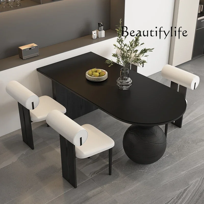 

Solid wood dining table black antique small apartment against the wall semi-circular household dining table