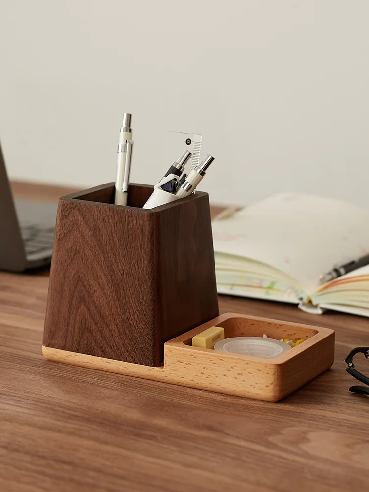 

Japanese Style Luxury Walnut Wood Pen Holder Large Capacity Office Desktop Multi-Function Student Stationery Cosmetic Brush S...