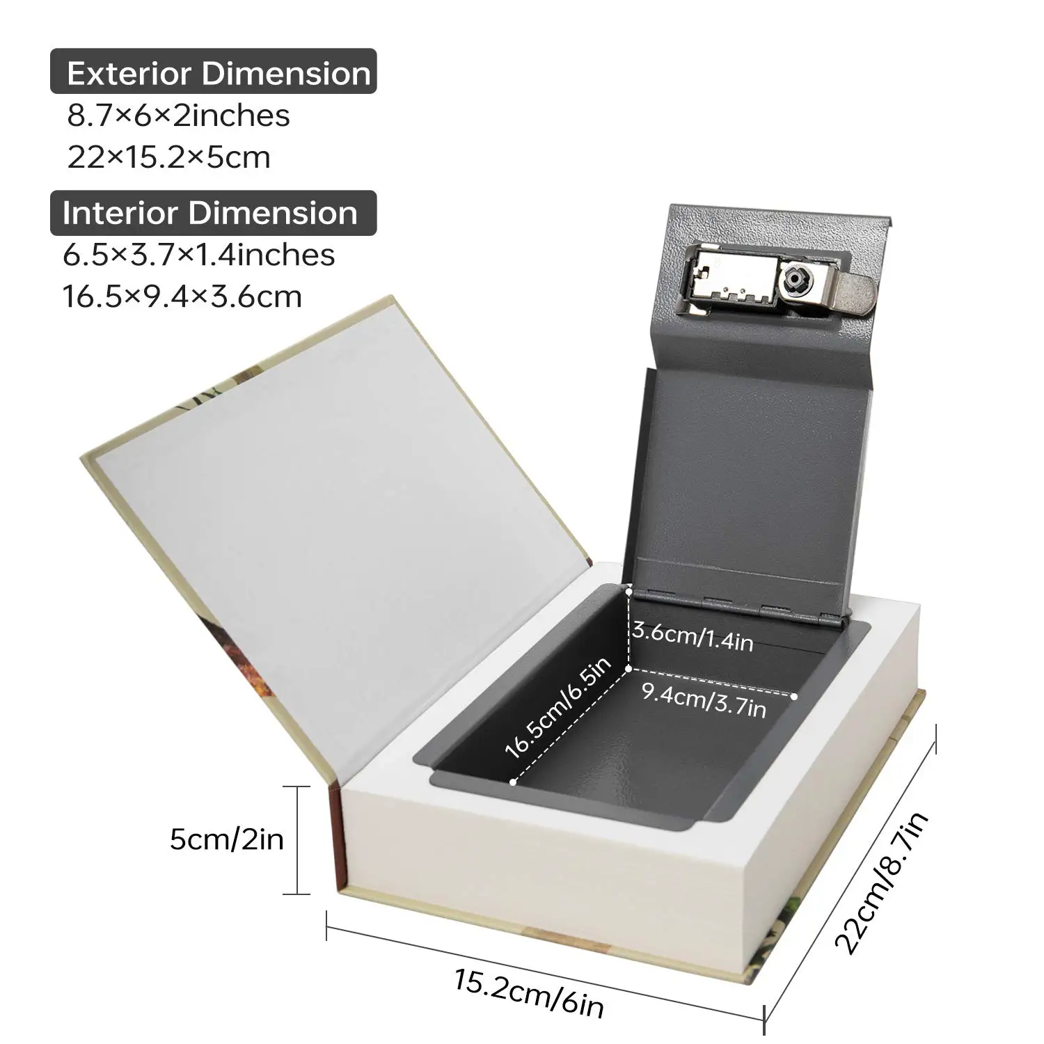 Book Safe with Key Lock Hollow Secret Compartment for Cash Jewelry Passports Anti-Theft Hidden Storage Box Disguised Book Safe