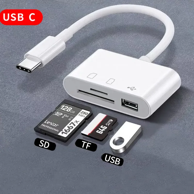 3In 1 Multi Port Hub Converter Type-C To USB OTG Adapter TF SD Memory Card Reader Multi-Function For MacBook Laptop Phone Tablet