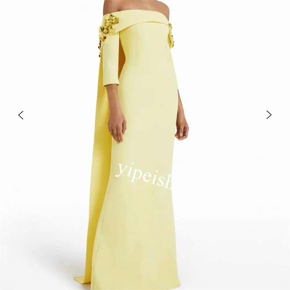 Customized Jersey Applique Beach Sheath Off-the-shoulder Bespoke Occasion Gown Midi Dresses Saudi Arabia