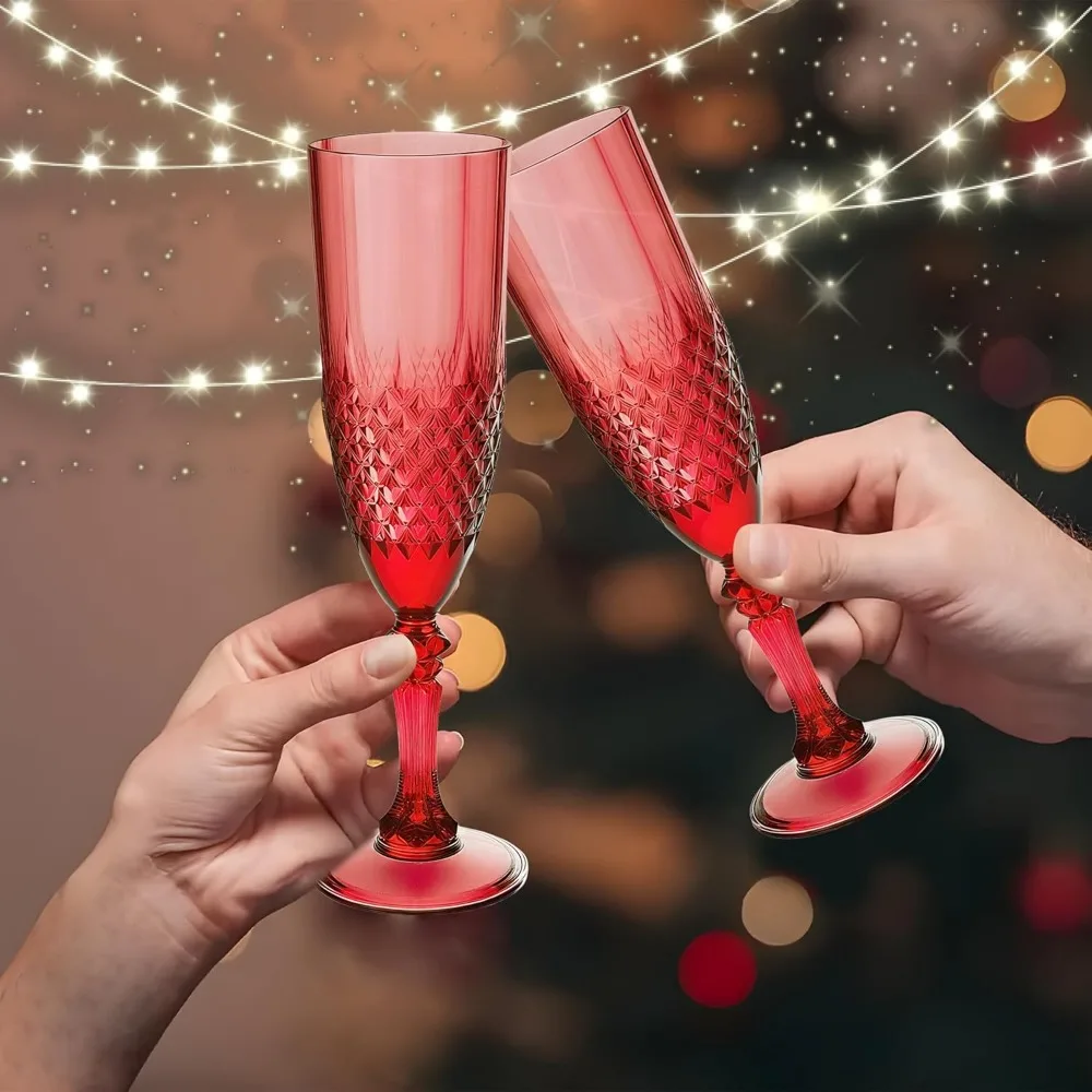 Reusable Dark Red 48-Piece Champagne Flutes Set for Weddings, Christmas, Bachelor Parties, and Toasts