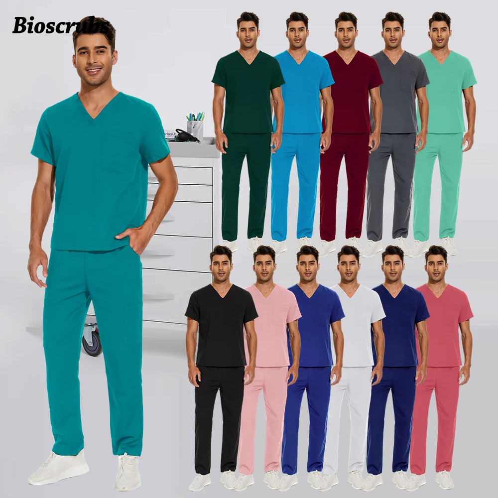 

High Quality Dentist Overalls Unisex Scrubs Set Medical Doctor Surgical Uniform Clinical Staff Workwear Pharmacy Work Top+Pants